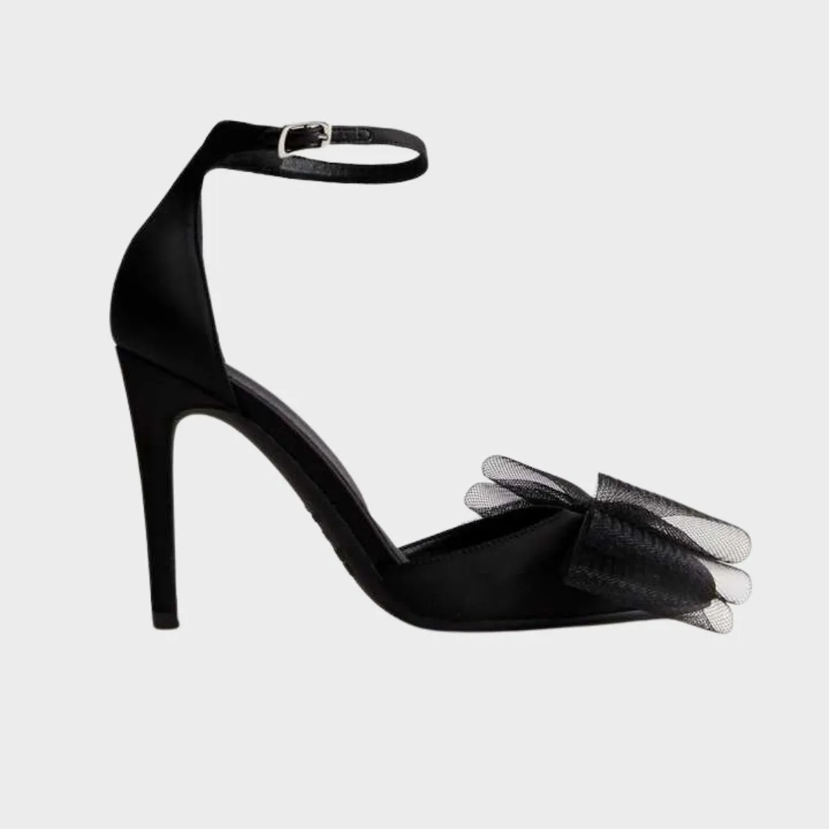 Black Satin Bow Front Stiletto Heel Court Shoes