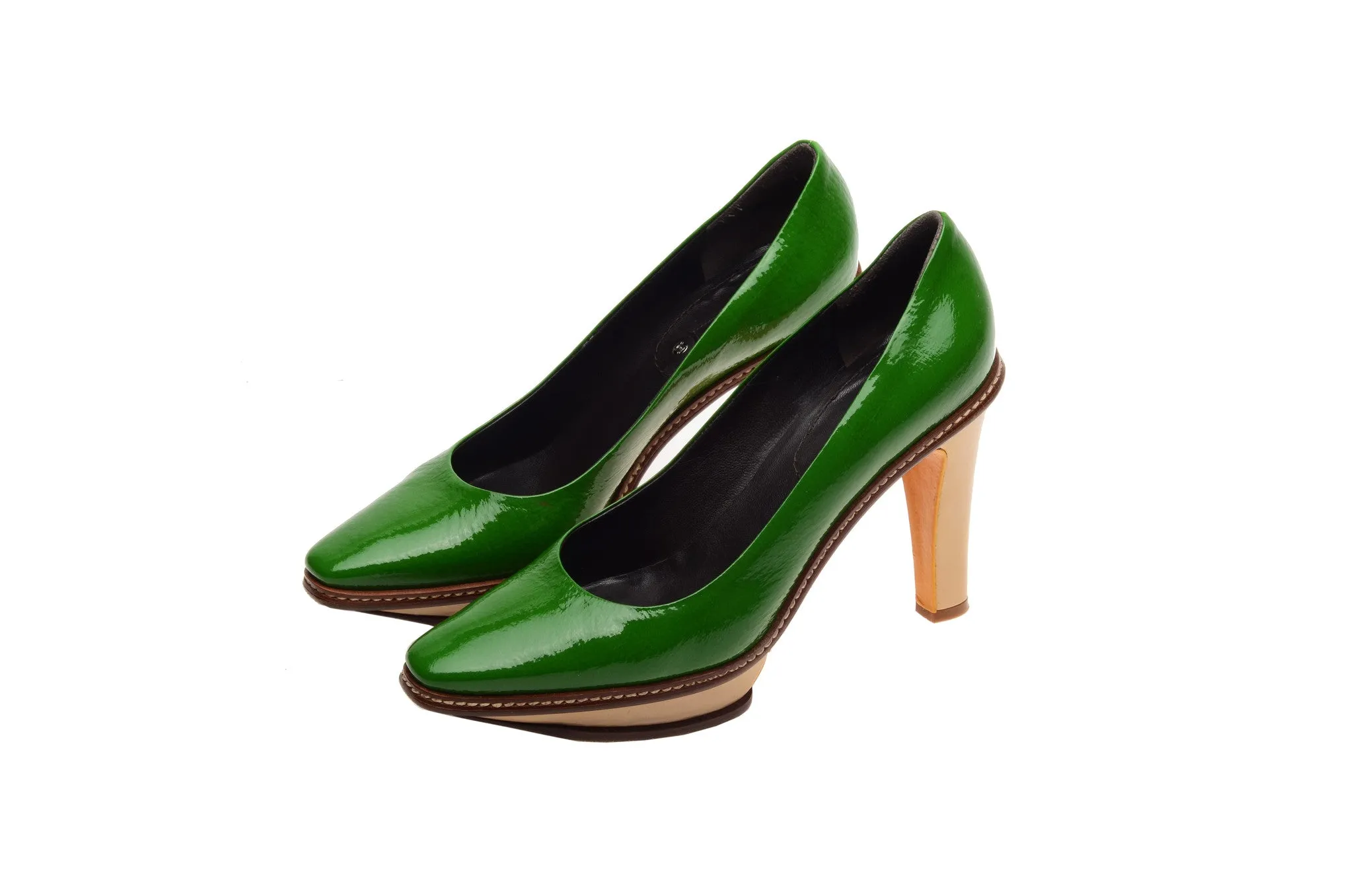 Celine - Green Patent Leather and Beige Platform Heel - IT 38