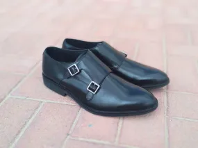 Double Strap Shoes Genuine Leather Plain toe Black