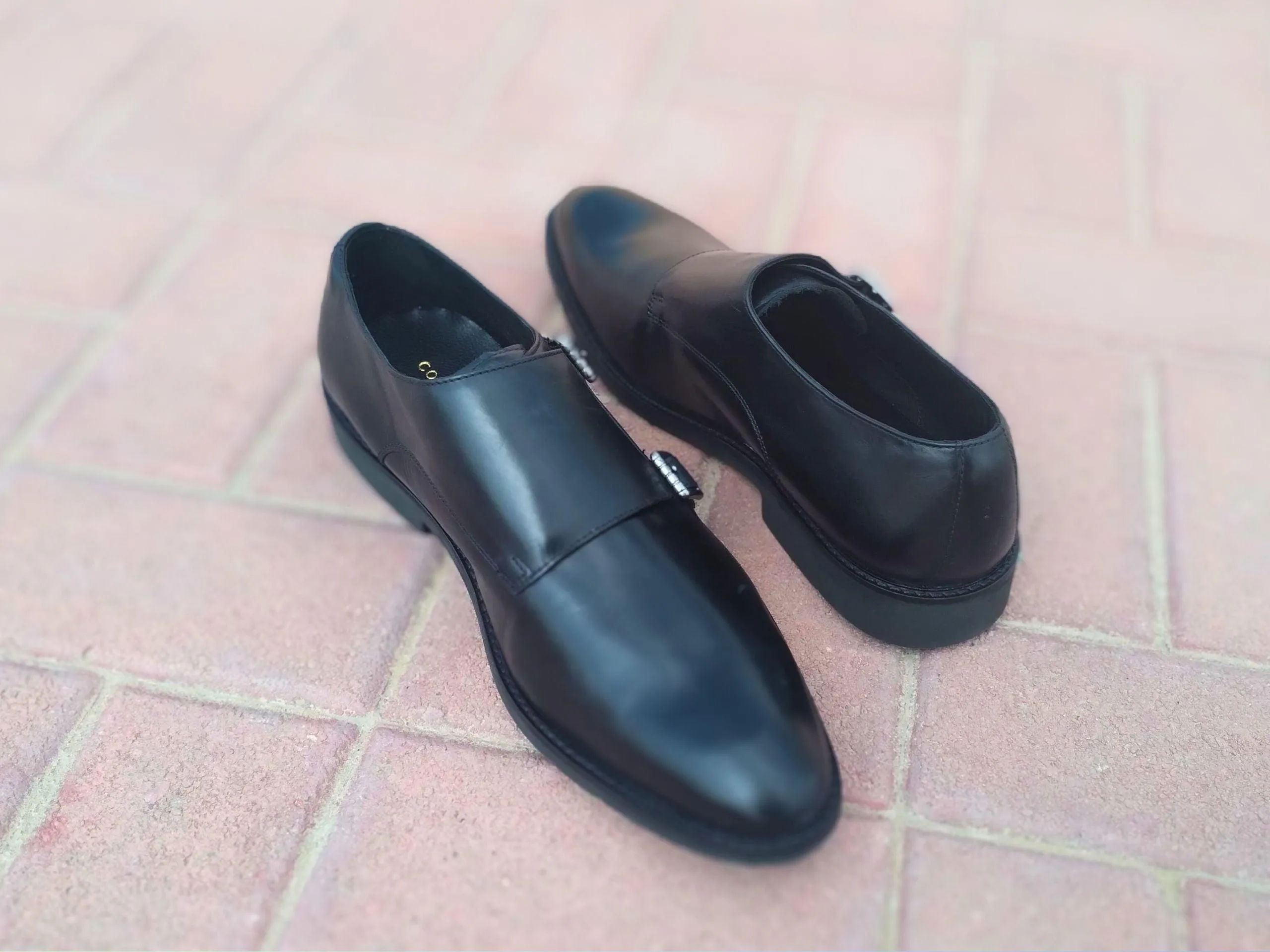 Double Strap Shoes Genuine Leather Plain toe Black