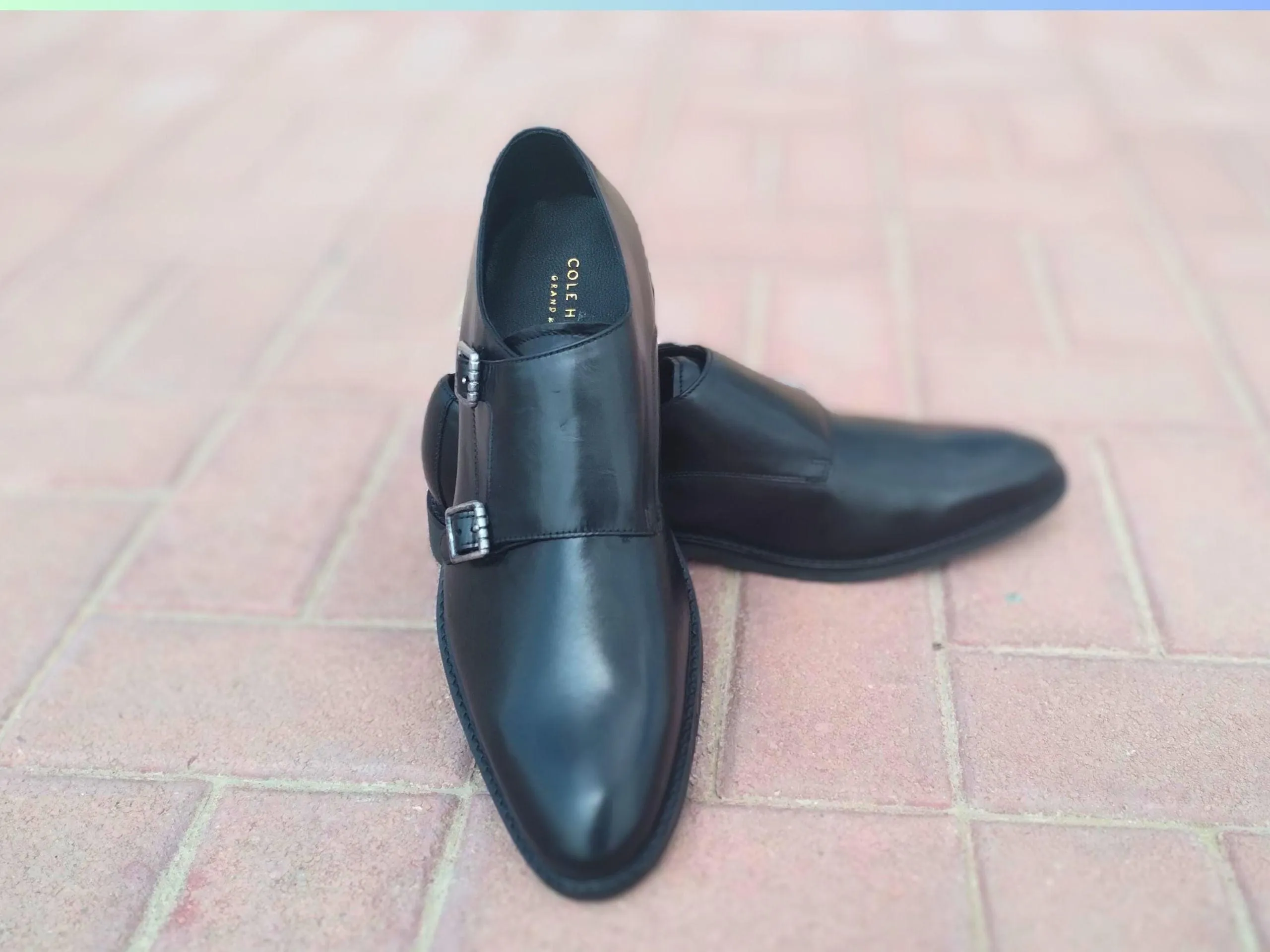 Double Strap Shoes Genuine Leather Plain toe Black