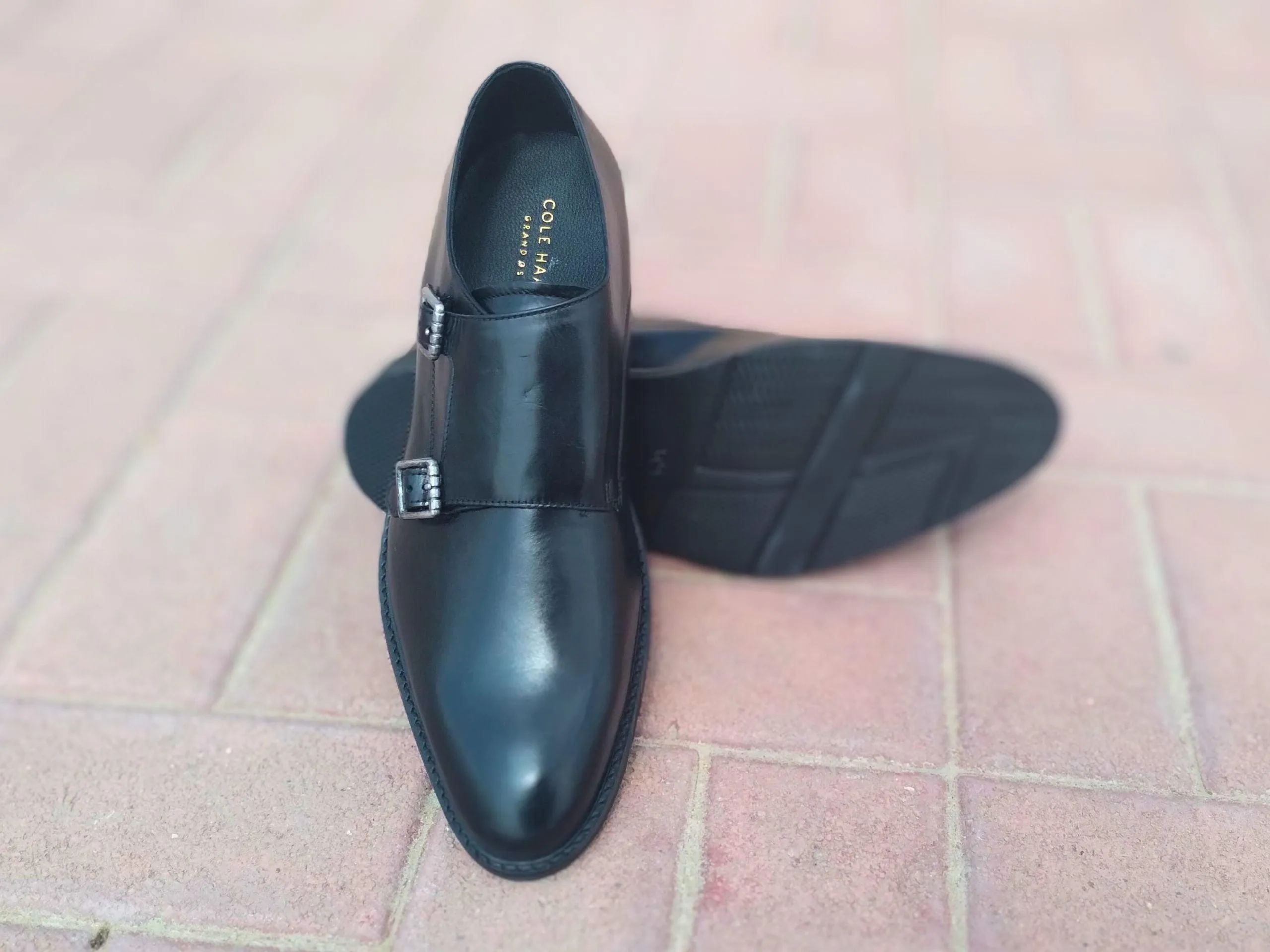 Double Strap Shoes Genuine Leather Plain toe Black