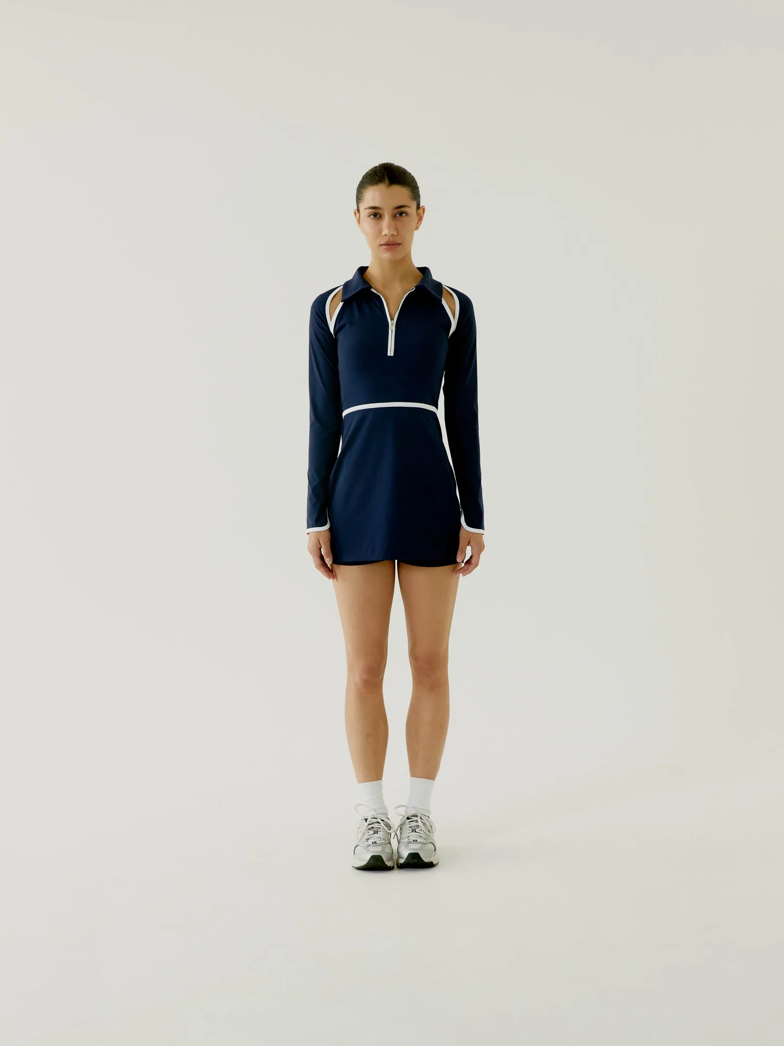 Emily Court Dress - Navy & White