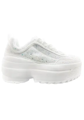 LILY 5010 Ice Effect Rhinestone White Platform Sneakers