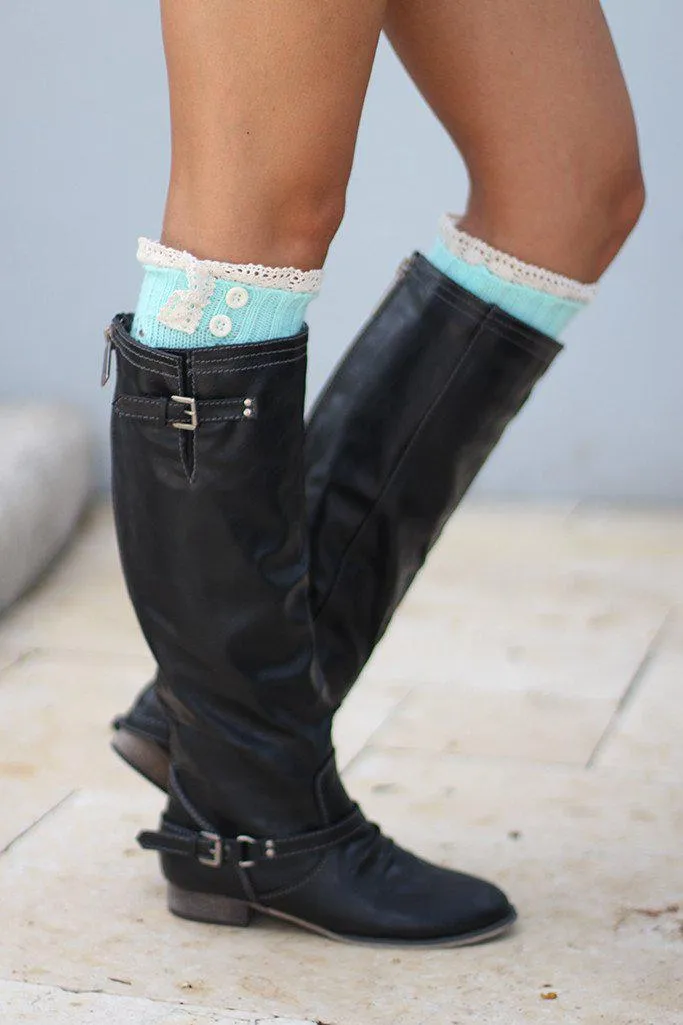 Mint Knit Leg Warmers