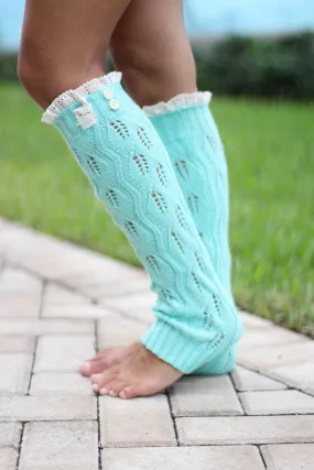 Mint Knit Leg Warmers