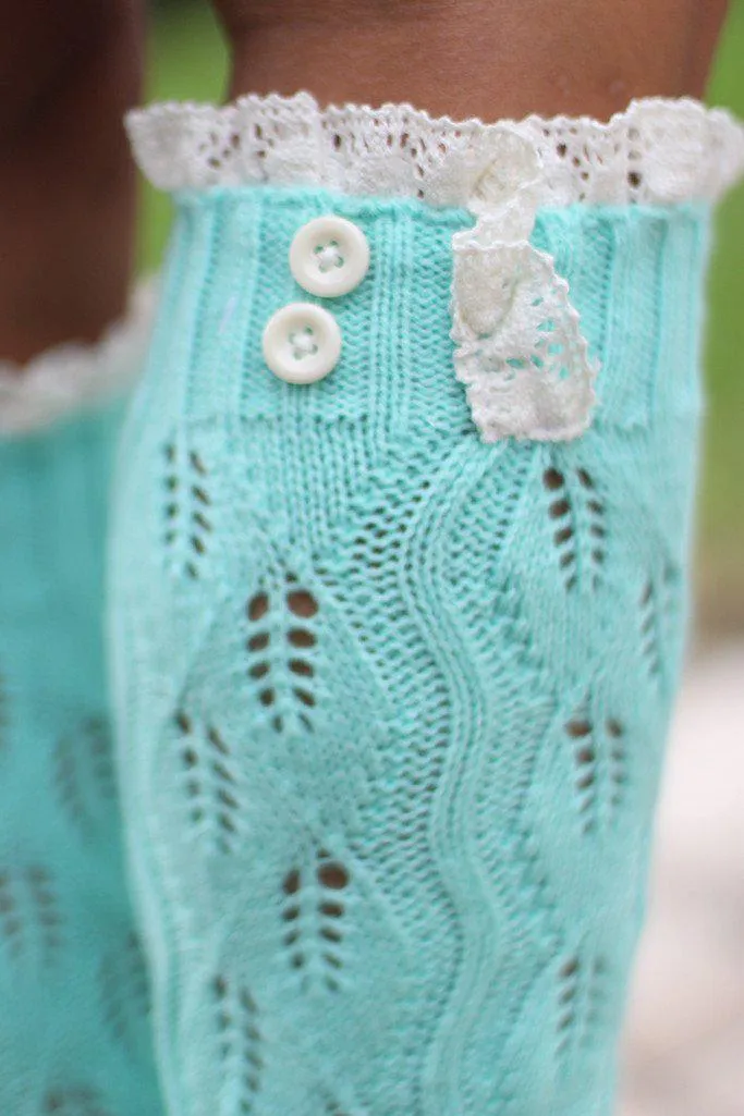 Mint Knit Leg Warmers