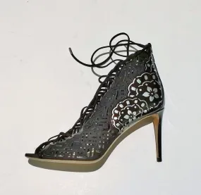 Nicholas Kirkwood Lace Up Suede Patent and Metallic Leather Heels New Discount Shoes